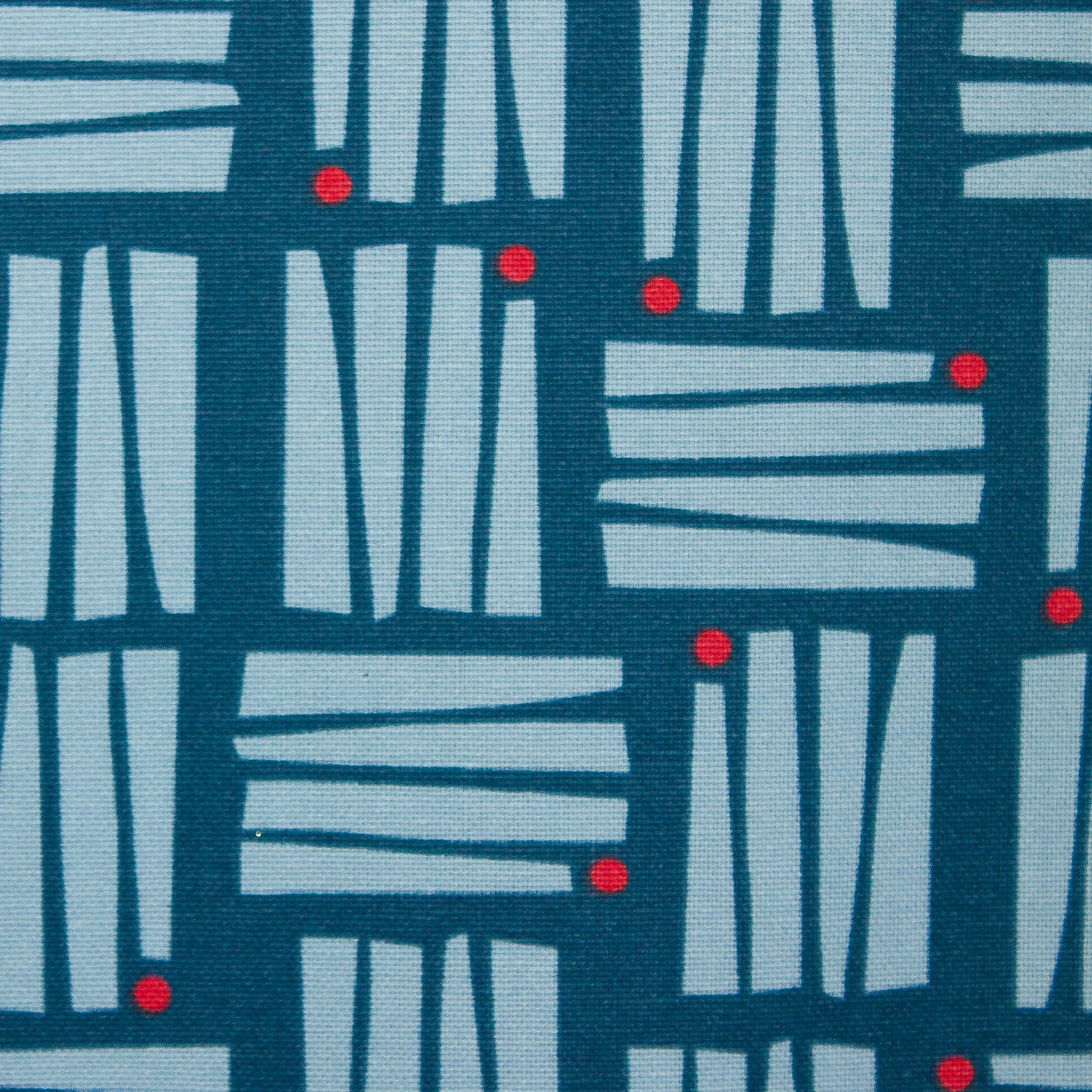 Canvas blauw met blauwe strepen en rode bolletjes
